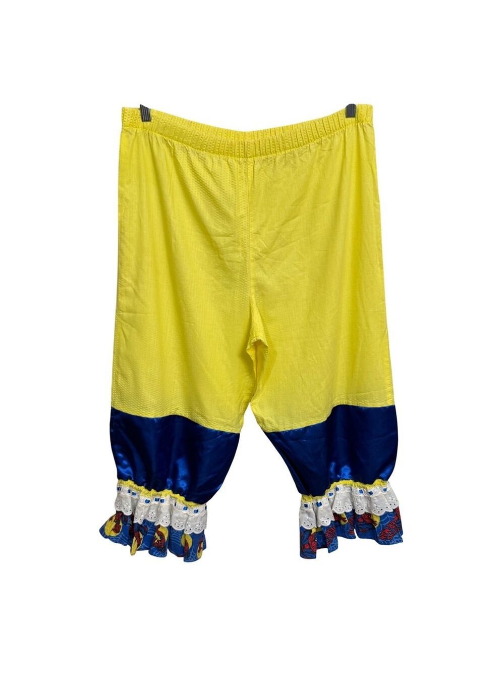 Vintage Handmade Spider-Man Ruffle Bloomers Yellow Blue Clown Pants XL